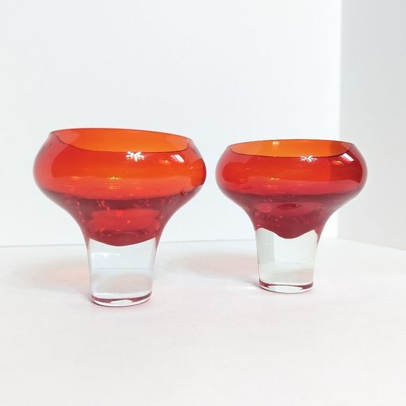Mid Century Coupe Glass Set of 2 Cranberry Red Vintage Retro - Picture 3 of 10
